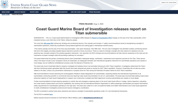 恒力配资 泰坦号潜水器事故最终报告：运营公司存多重致命过失
